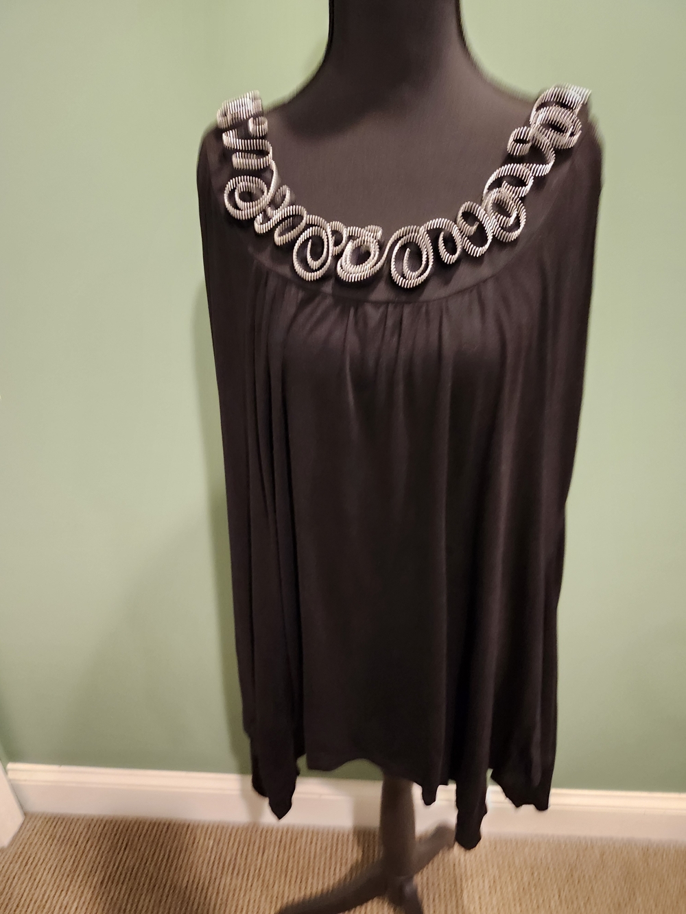 Black Embellished Scoop Neck Women’s Top